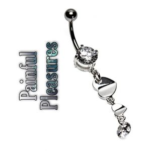 🆑️🆕️♡♡ | CRYSTAL DANGLE | Rhodium Hearts Belly Button Ring